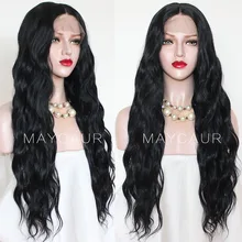 Maycaur 26 дюймов длинные вьющиеся синтетические Синтетические волосы на кружеве парики Черный Цвет завить волосы парики для чернокожих Для женщин Термостойкое волокно