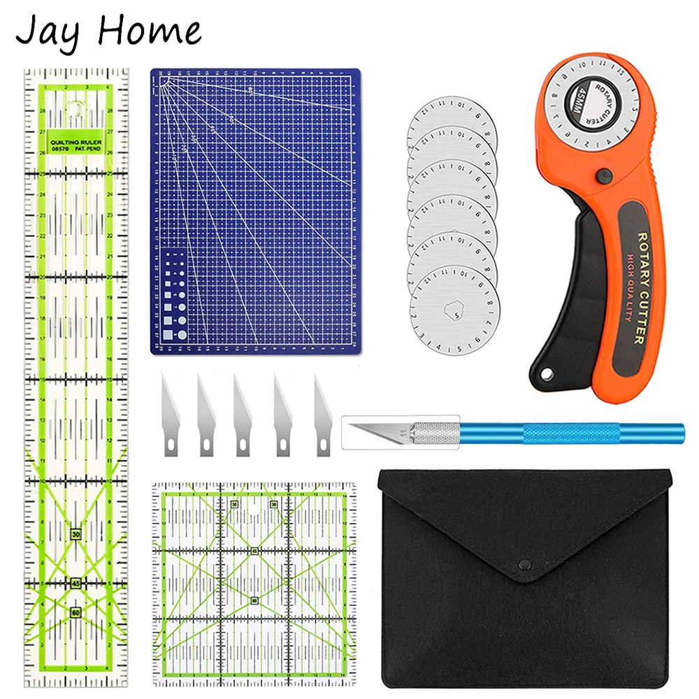 Sewing Rotary Cutter Kit 45mm Rotary Cutter with 5 Blades Cutting Mat Patchwork Ruler Precision Knife for Sewing Quilting Crafts 