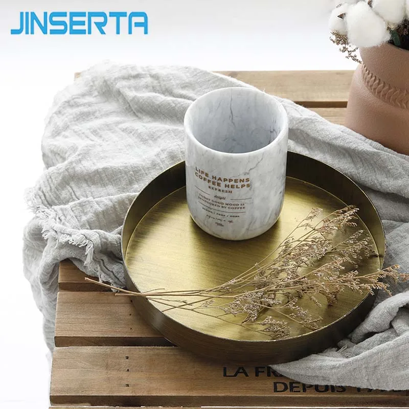 

JINSERTA Metal Serving Tray Jewelry Display Plate Retro Gold Cosmetic Organizer Dessert Snack Plate Tea Coffee Decor Tray