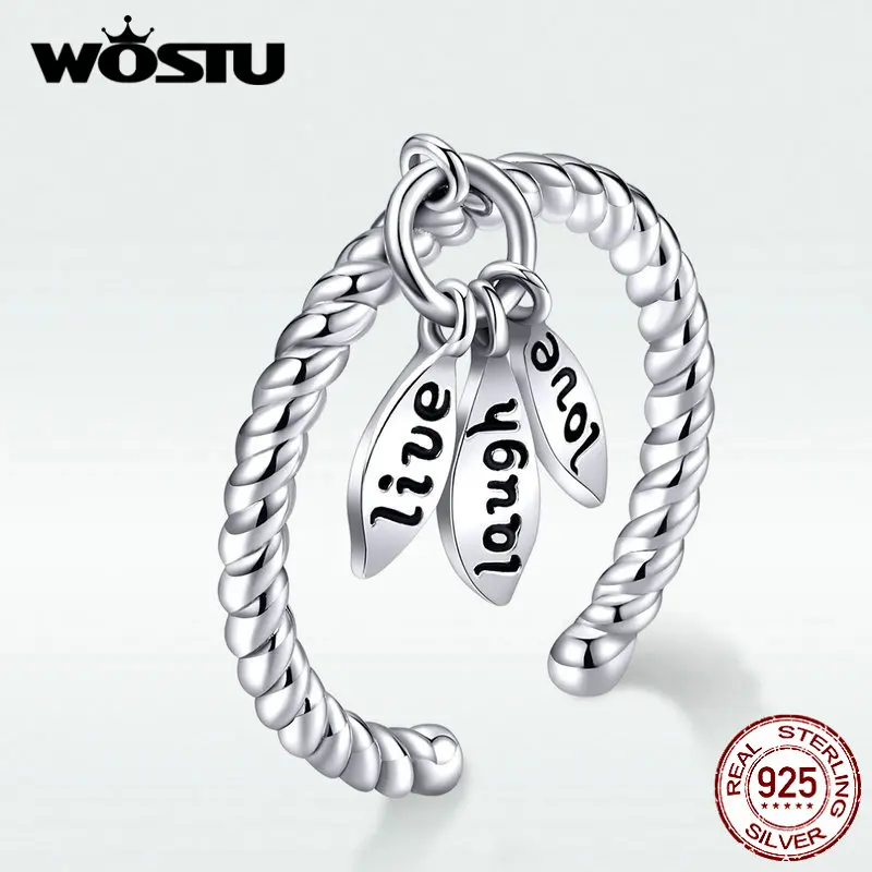 WOSTU,, 925 пробы, серебряное, любовь, смех, живое кольцо, регулируемый Штабелируемый палец для женщин, свадьба, серебро, 925, ювелирное изделие, BKR570