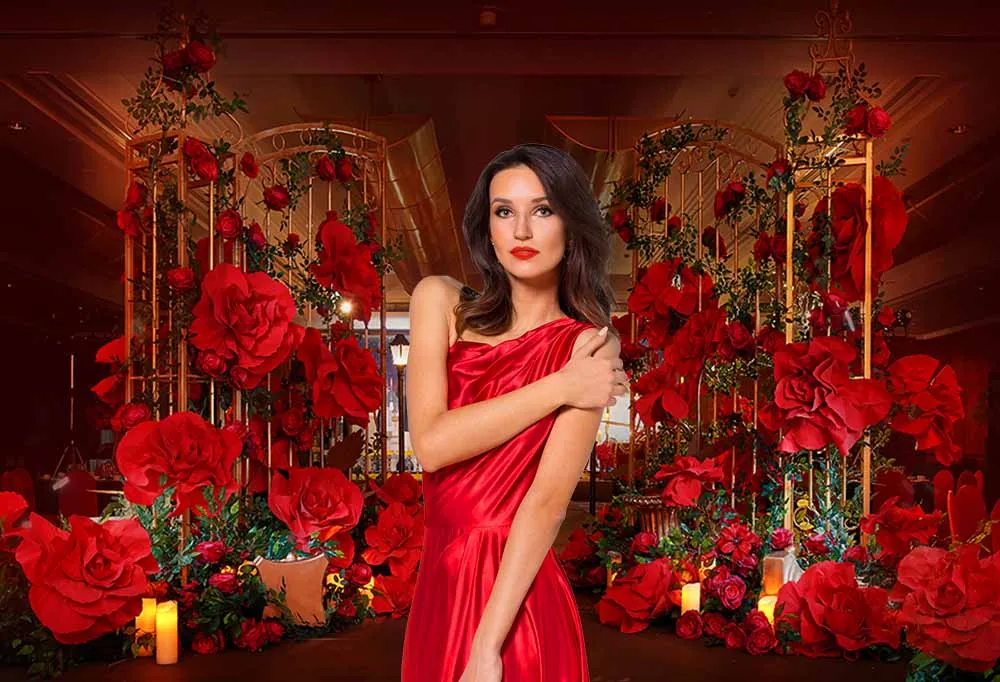 Romantic Rose Flower Wedding Bride Portrait Photo Props Studio Booth Background Valentine's Day Photography Backdrops