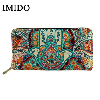 

Hamsa Fatima Hand Printed Long Woman Wallets Luxury Brand Wallet Designer Purse Clutch Money Cash Wallet Zipper Wallet