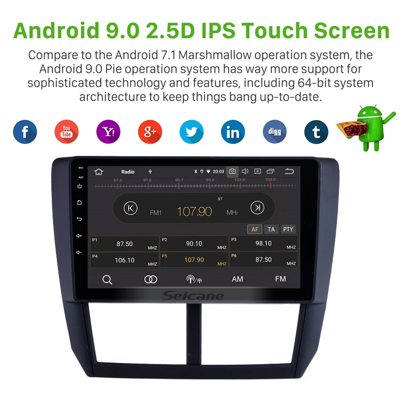  Seicane 4GB RAM 64GB ROM Car Multimedia Player GPS Android 9.0 for Subaru Forester 2008 2009 2010- 