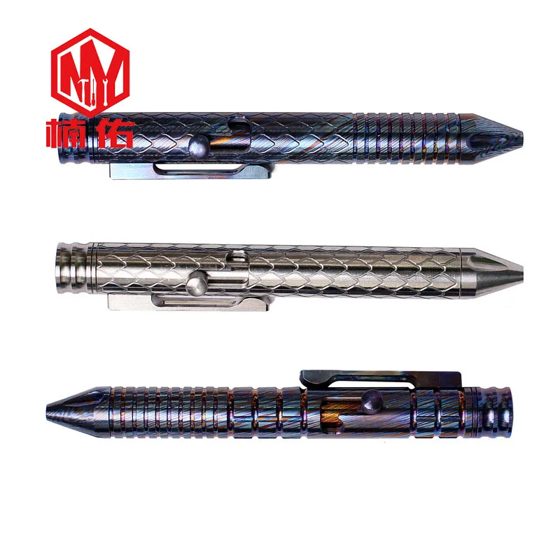 

1PC Titanium Zirconium Alloy Bolt Spring Press Signature Writing Pen Damascus Tactical Pen Gun Bolt Self-defense Defense Pen
