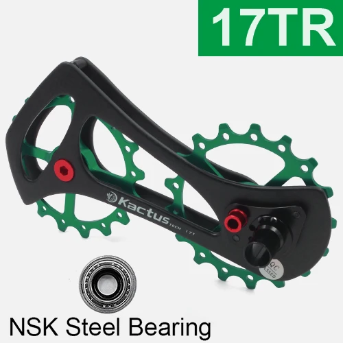 17TR-GREEN-B2 Дорожный велосипедный переключатель для 11 Скоростей Shimano Groupset из углеродного волокна, велосипедный задний переключатель, направляющая Велосипедное колесо, шкивы, запчасти для велосипеда - Цвет: 17TR-GREEN-B2