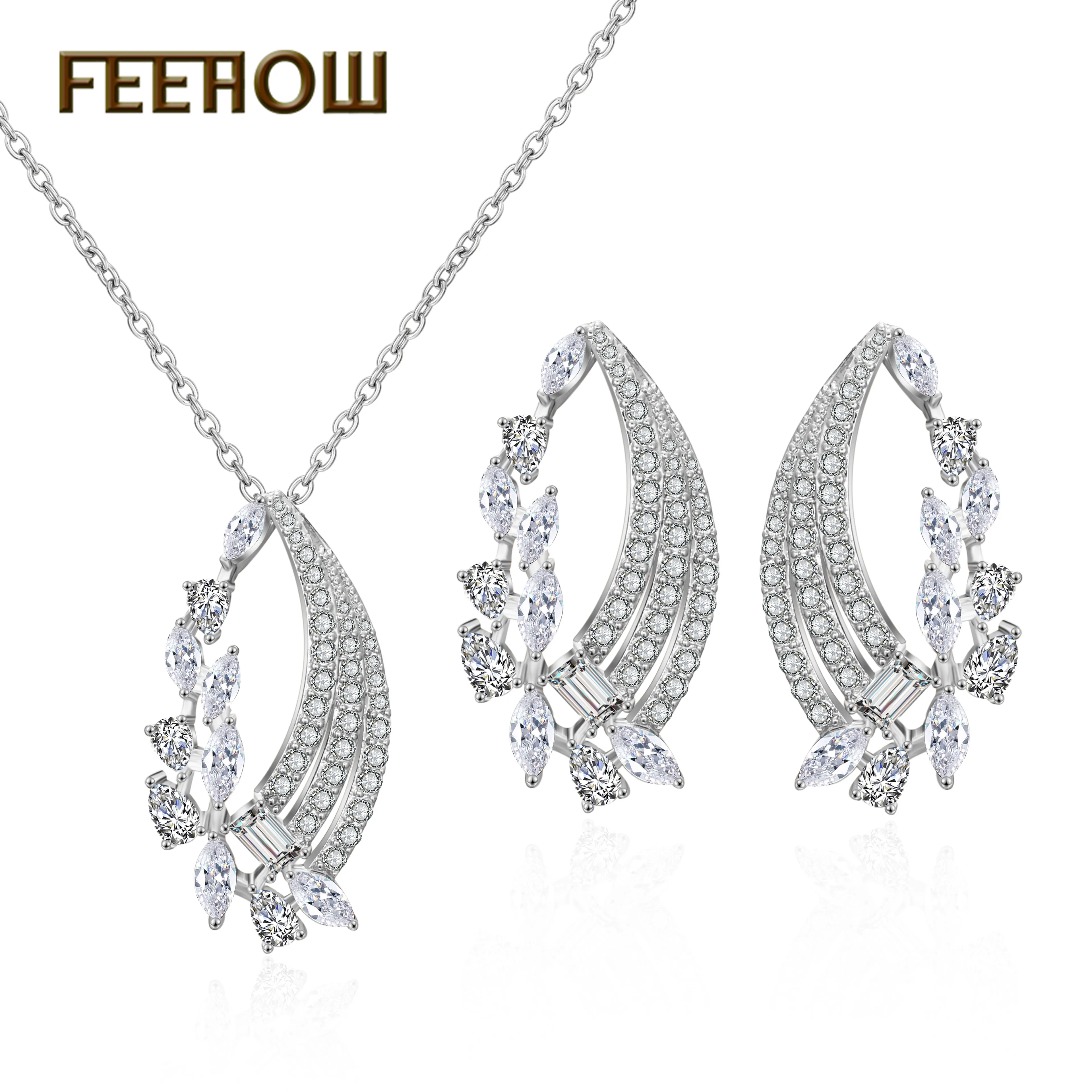 

FEEHOW Romantic Cubic Zirconia Marquise Cut Simple Earrings Necklace Jewelry Set for Women Wedding Dinner Party Gift FWSP3023