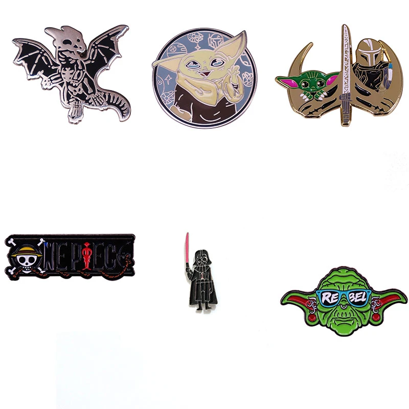 ディズニーアニメかわいい赤ちゃんヨーダダークスヴェーダーマンダリアン恐竜骨ブローチsci Fi映画バッジかわいいピン漫画金属 ブローチ Aliexpress
