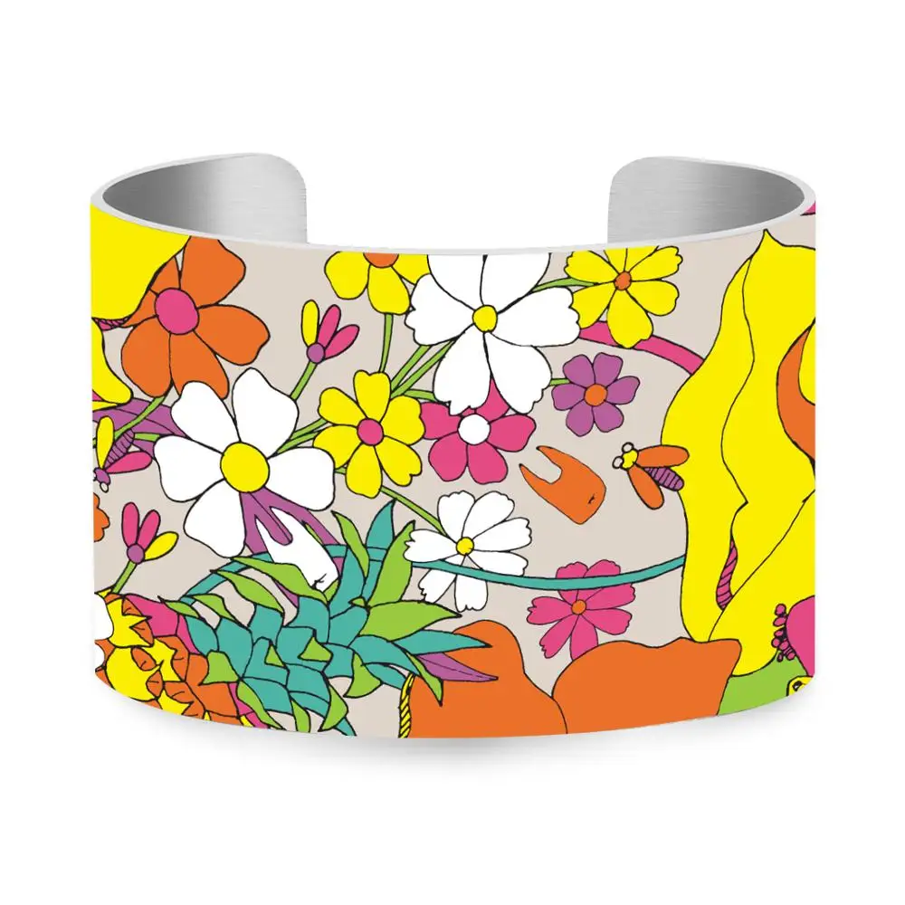 

Iridescent Flowers Colorful UV Printing Open cuff bracelet 5cm Aluminum Bangle Wristband Jewelry Gifts For Girl Friends U-069