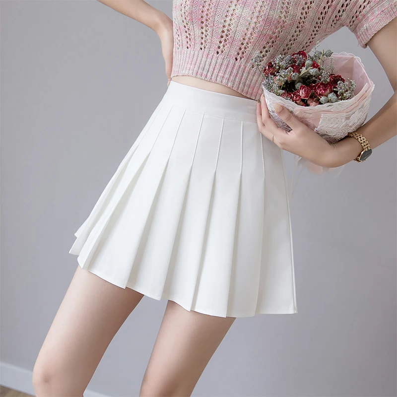 Zoki Sexy Women Pleated Skirt Summer High Waist Chic A Line Ladies Pink Mini Skirt Korean Zipper Preppy Style Girls Dance Skirt