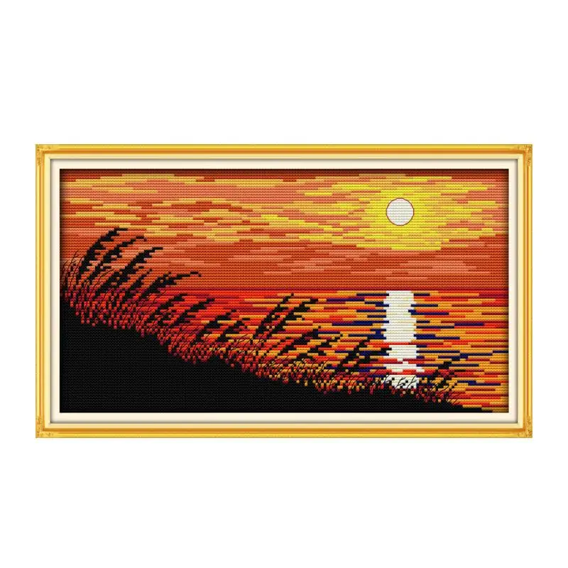 Sunset cross stitch kit 14ct 11ct count printed canvas stitching