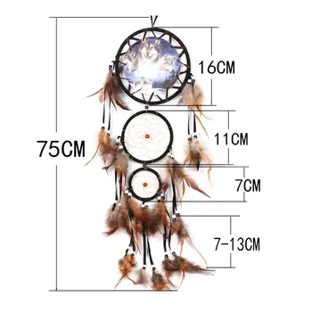 

Home Wall Hanging Decoration Wolf Pattern Ornament Dream Catcher With Feathers