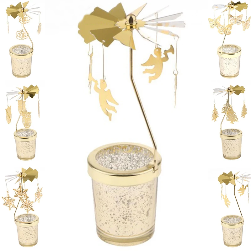 Creative Rotary Spinning Tea Light Candle Holder Wedding Tabletop Decor Golden