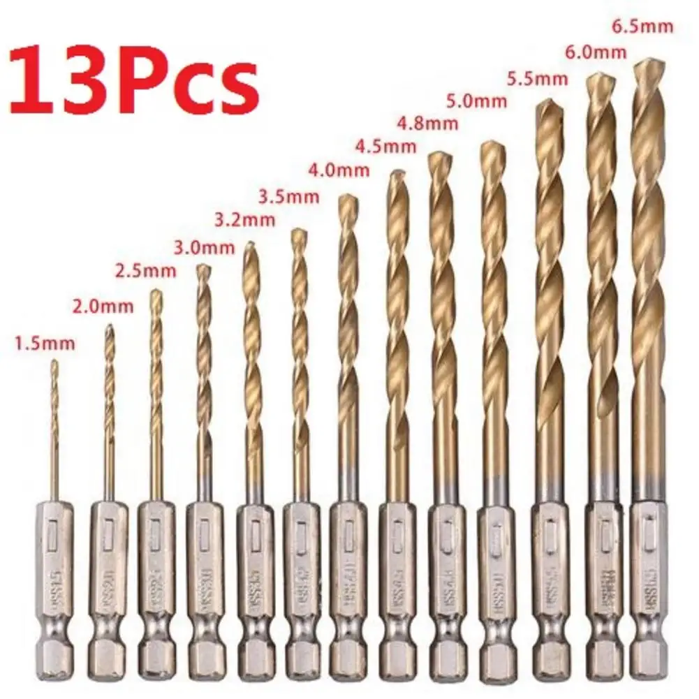 

13pcs HSS High Speed Steel Twist Drill Bit Titanium Coated Drill Set For Woodworking Metal Plastic Impact Drill Tools 1.5-6.5mm