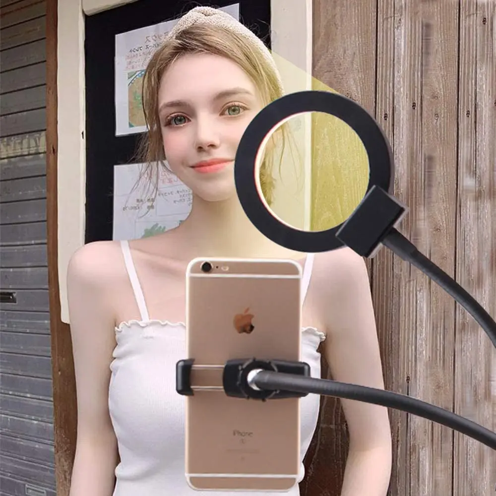 

Selfie Light with Cell Phone Holder Stand Flexible Arm Phone Holder Dimmable Camera Lights for Video Makeup YouTube Live Stream