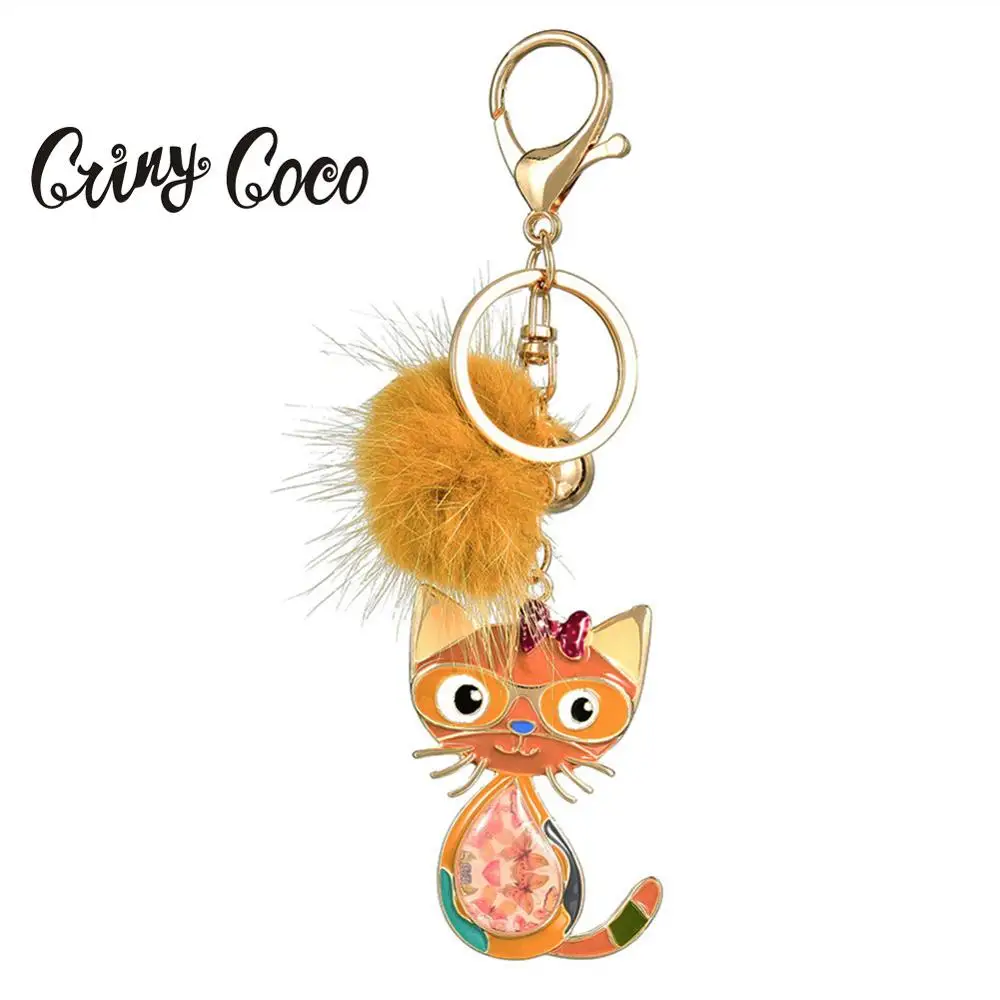 

Cring Coco 2019 Yellow Pompon Cat Key Chains Ring for Kid Woman Charm Fashion Animal Pet Car Bag Pendant Keychains Keyring Hot
