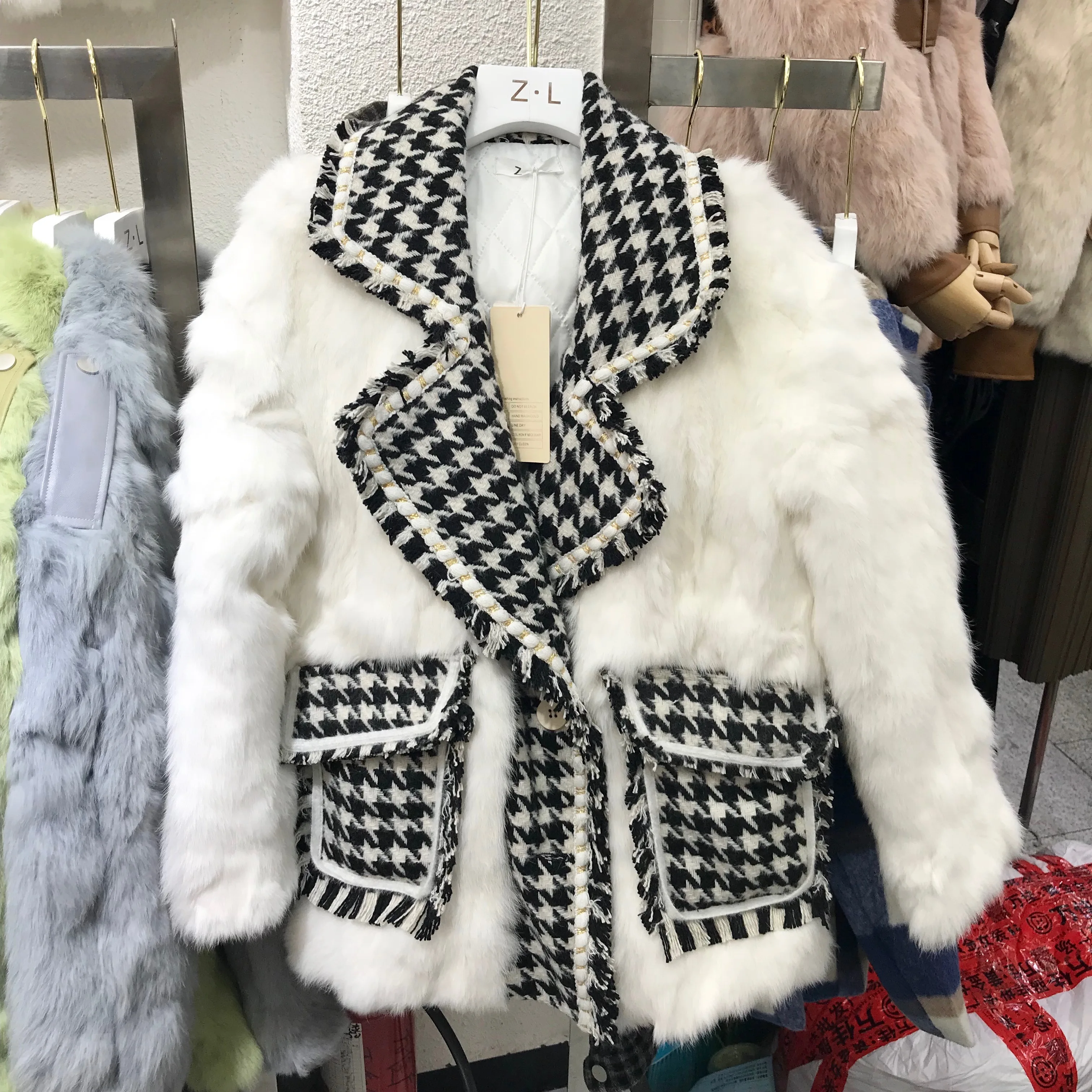 

Small Fragrant Wind Woven Lattice Spell Rex Fur Jacket Women's 2019 New Winter Thick Plush Velvet Coat Quilted Coat Warm Jacket