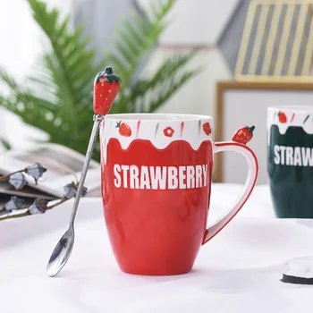 

2020 Strawberry Ceramic Mug Cute Home Water Glass Milk Cup Breakfast Cup Girl Heart Coffee Cup Afternoon Tea Cup