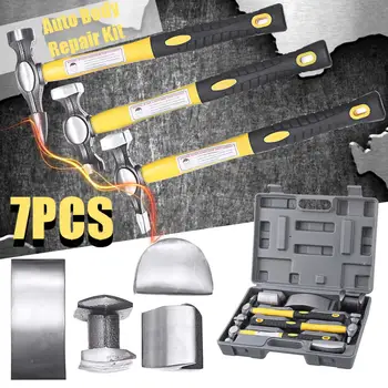 

7Pcs Car Body Repair Hammer Tool Kit Paintless Dent Repair Tool Removal Repair Hammer Tap Down Body Fender Auto Dent Sheet Meta