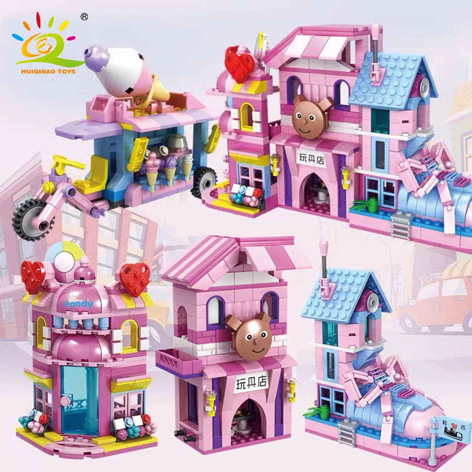 HUIQIBAO 678pcs 4in1 Friends Stree View Building Blocks Ice Cream Car Candy Shop Shoe Toys Store Bricks for Children Girls Gifts | Игрушки и