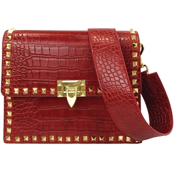 

Crocodile Pattern Rivet Bag Women Shoulder Messenger Small Bag Portable Fashion Small Square Bag Louie Vuiton Genuine Leather