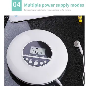 

Listenning Music With Earphone HIFI Travel 3.5mm Jack Stereo Sound Audio Shockproof Home Portable CD Player LCD Display Students