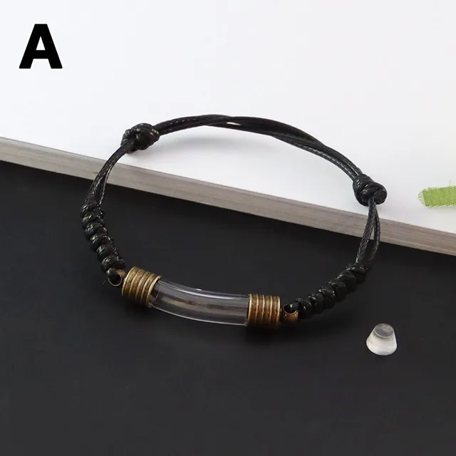 6 Colors Adjustable Handmade Clear Tiny Glass Tube Vial Cord Bracelet Memorial Writing Name Ash Hair Locket Pendant A