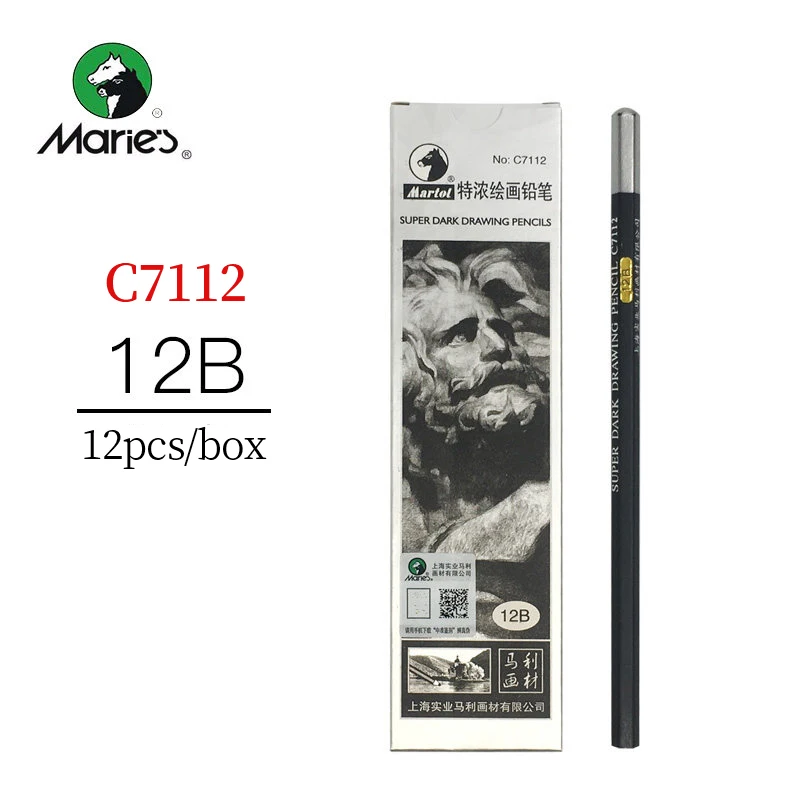 C7112-12B-12pcs Marie's 12 шт. мягкий/средний/твердый/специальный мягкий карандаш для рисования эскизов 2H HB B 2B 3B 4B 5B 6B 7B 8B канцелярские принадлежности для рисования - Цвет: C7112-12B-12pcs