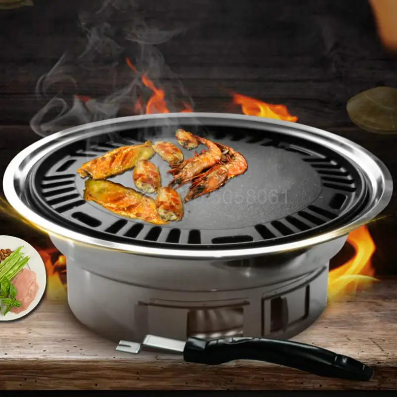 

Round Grill Outdoor Charcoal Full Stainless Steel Korean Smokeless Household Commercial Grill Pan Fry Pan