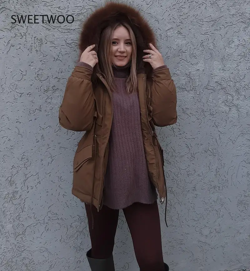 Cotton Padded  2Xl Winter Big Fur Jacket Women Loose Slim Warm Hooded Parka Coat Down Jacket 2022
