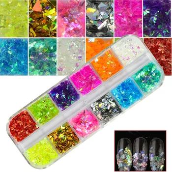 

1 Set Nail Glitter 12 Candy Color Mixed Ice Mylar Shell Foils Nail Art Flakes Manicure Nails Tips Decorations 3D Designs CHBGZ