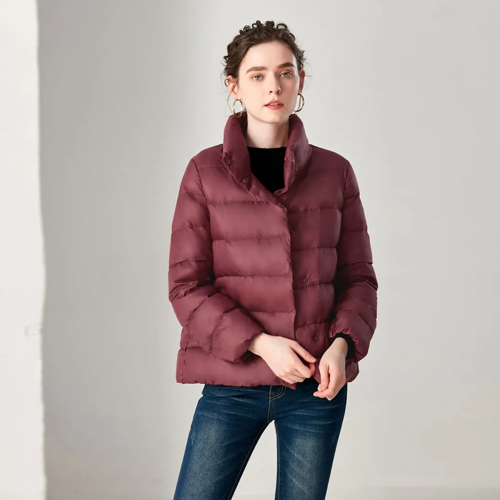 

2019 New Parkas Winter jackets Female Winter Casual Stand Light Coats Jacket Womens Short Button Pocket Down Jacket Outwear#910
