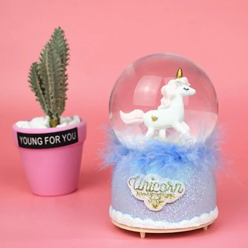 

Simple modern creative unicorn luminous rotating crystal ball music box TV cabinet bedroom living room home decoration