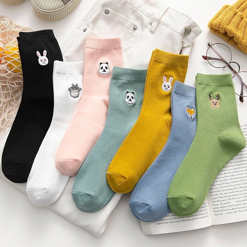 

Christmas 2020 New Year Gifts Men's Socks Women's Cute Kawaii Purple Cotton Cartoon Animals Totoro Panda Rabbit Female Original