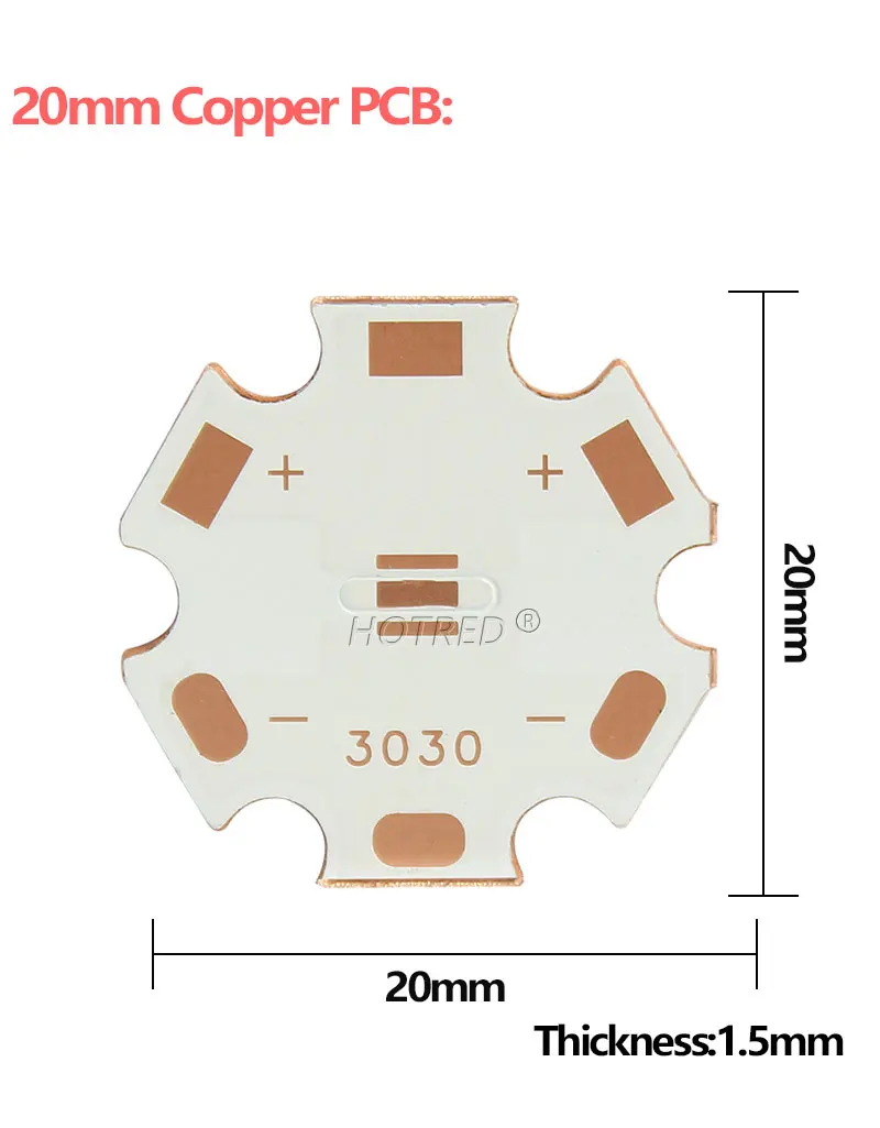 Description Picture 3 of item20mm 16mm Copper PCB Board Plate For 3030 P7 High Power 1W 3W 5W LED Plate Radiator Heatsink For DIY Lamp Flashlight Parts