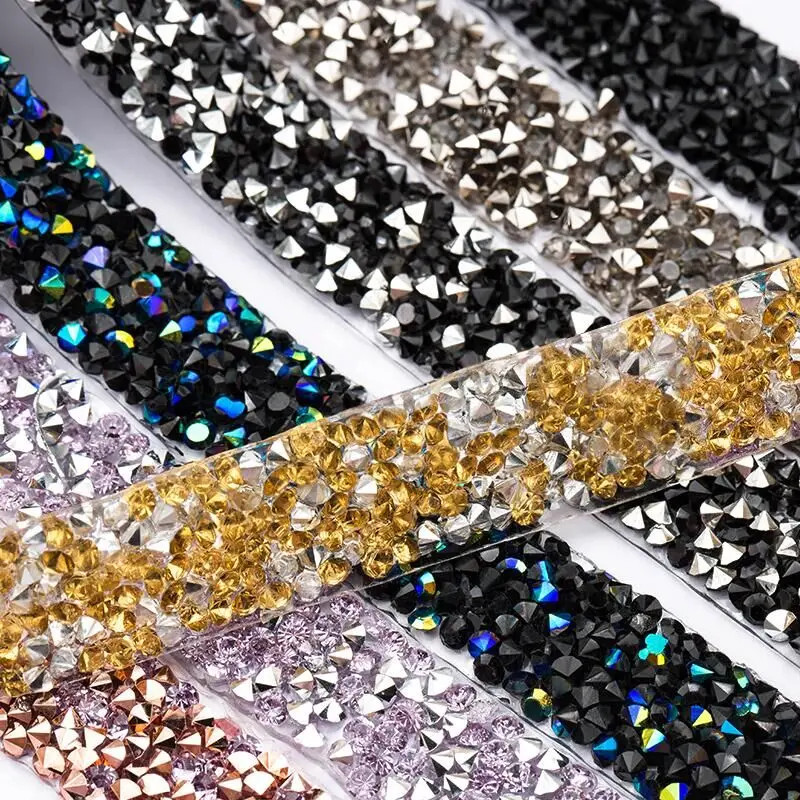 QIAO Self-adhesive Rhinestones Trim Set Ribbon Glitter Shiny Crystal Strass  Tape Chain Car Clothing Rhinestone Decorations