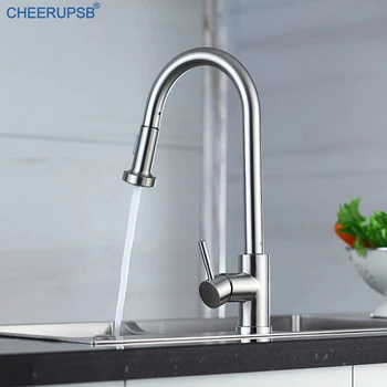 

Pull Down Kitchen Sink Faucet Hot Cold Water Mixer Taps Stream Water Deck Mount Crane 360 Degree Rotatation Stainless Steel Tap