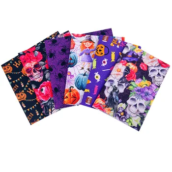 

6pcs 50X50cm Halloween Skull Pumpkin Printed Cotton Fabric for Tissue Home Textile Sewing Accessories DIY Cloth Bag Patchwork