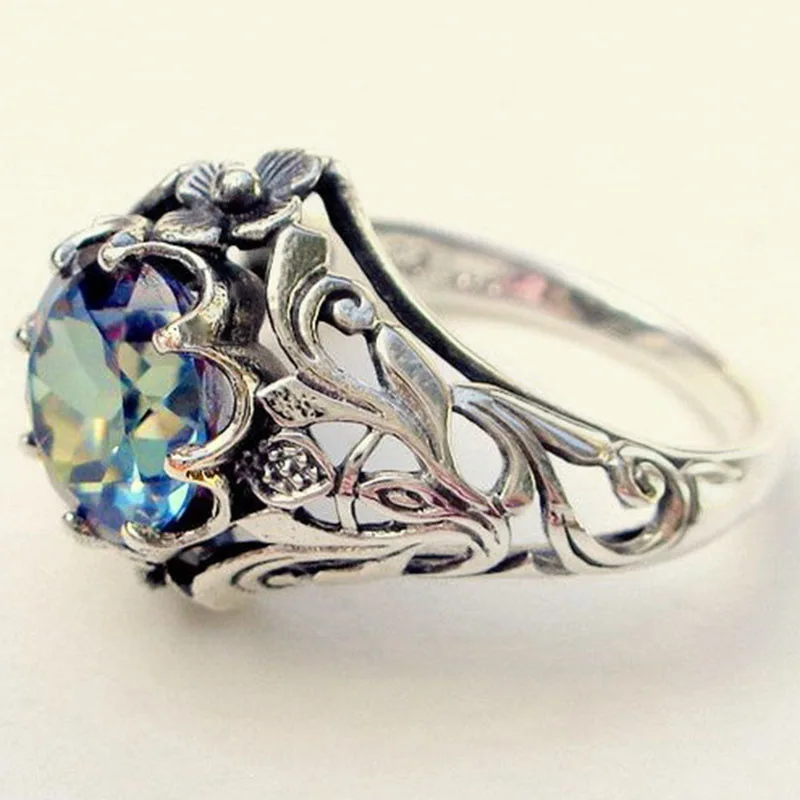 Красочное кольцо с выемкой, винтажное серебро 925 пробы, хорошее ювелирное изделие, креативное кольцо с драгоценным камнем для женщин