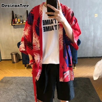 

2020 printed japanese style kimono cardigan men clothing cardigan male streetwear hiphop casual coat loose kimono