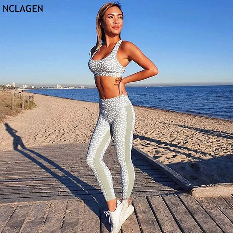 Комплект спортивной одежды NCLAGEN для женщин йоги спортзала топ с принтом в горошек