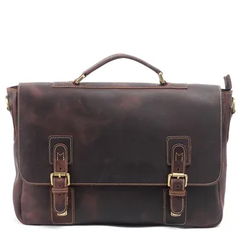 

Retro luxury genuine leather messenger bags for men lawyer bag business shoulder briefcases