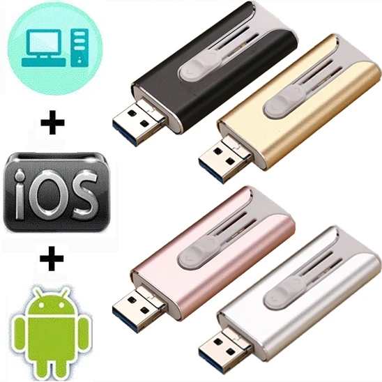 3 в 1 USB 0 флеш-накопитель для iPhone/Android Type B Usb ключ OTG Флешка 256 ГБ 128 Гб 64 32 16