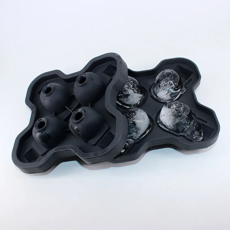 4 полости череп Форма 3D форма для льда чайник Бар вечерние Силиконовые Формочки кухонная формочка для шоколада инструмент JS22