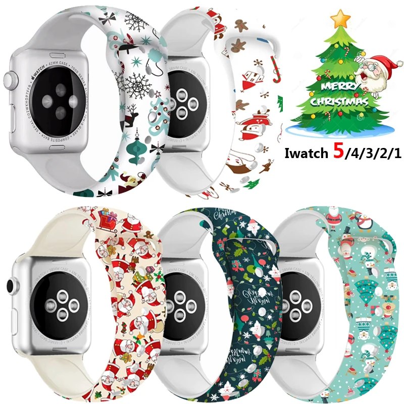 

Printed Cartoon sport for Apple Watch band series 5 4 3 2 1 Santa Silicone strap for iWatch Christmas gift wrist 38 40 42 44 MM