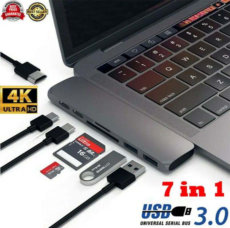 Док-станция для ноутбука 7в1 type C USB C концентратор адаптер 3,1 порт карта MMC Reader 4K HDMI для MacBook Pro