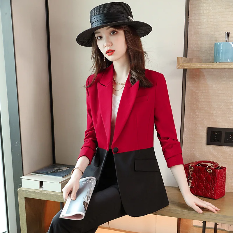 Abito da lavoro da donna Blazer e pantaloni Patchwork nero rosa rosso abiti  da donna abiti da ufficio da donna Set da 2 pezzi|Pant Suits| - AliExpress
