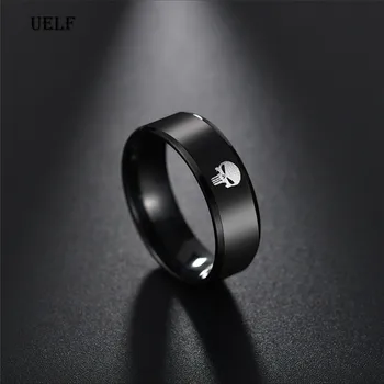 

Uelf titanium stainless steel rings for men skull male finger vintage ring black punk jewelry