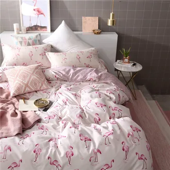 

Pink Flamingo Girls Bed Cover Set Soft Comfortable Bedclothes Quilt Cover Pillowcase Sheet Students Kids Cartoon Bedding Set