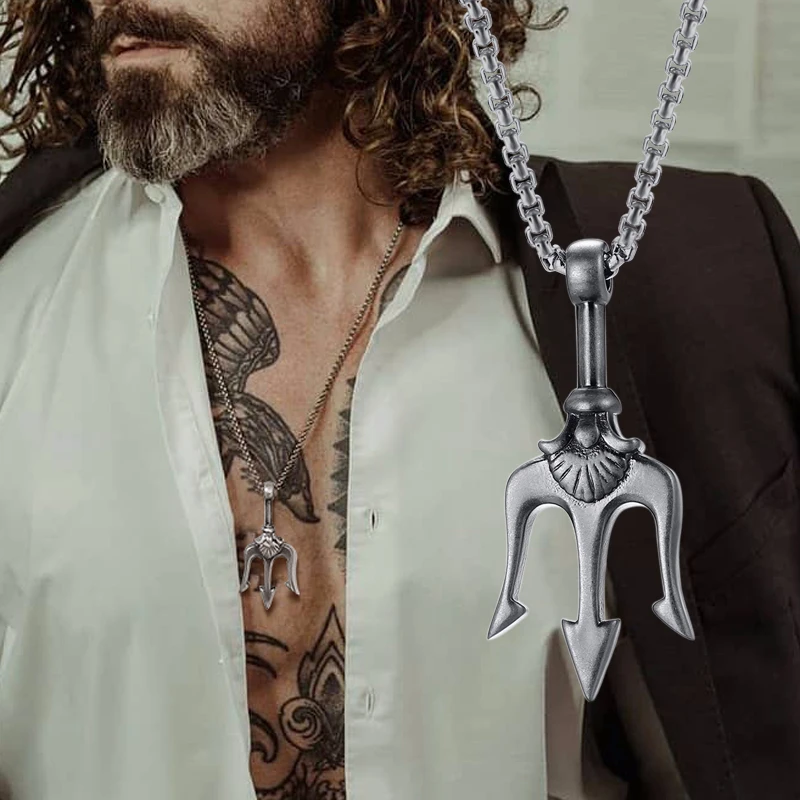 SEA KING POSEIDON'S TRIDENT PENDANT STAINLESS STEEL THREE PRONGED SPEAR