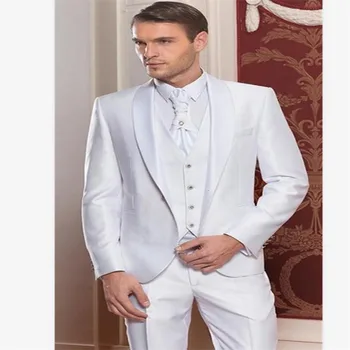 

New Men’s Suit Smolking Noivo Terno Slim Fit Easculino Evening Suits For Men White Stage Wedding (Jacket+Pant+Vest) Groom Tuxedo